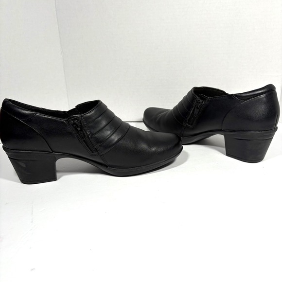 Clarks Womens Black Leather Side Zip Comfort Ankle Boots Block Heel Size 10 - Picture 8 of 10